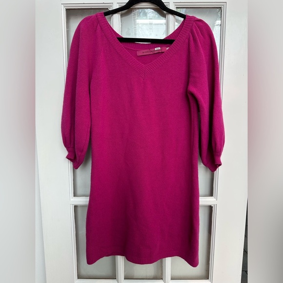 McGinn Knightsbridge Angora Wool Pink Fuchsia V-Neck Sweater Dress Size 36 US S - Picture 1 of 11